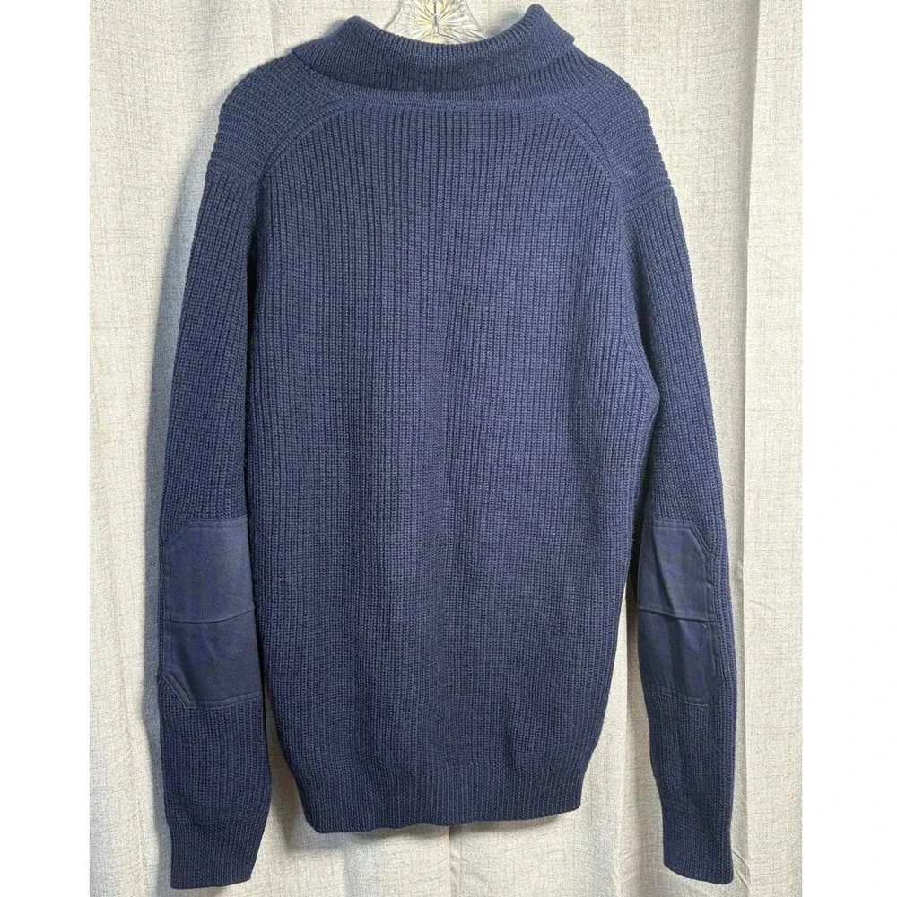 National Geographic Mens 100% Wool Ribbed Shawl Collar Sweater Navy Blue Medium
